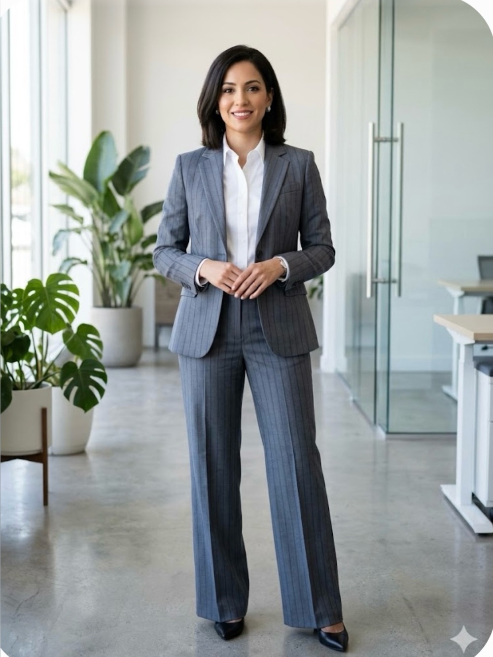 Madewell Gray Pinstripe Wide-Leg Suit Pants